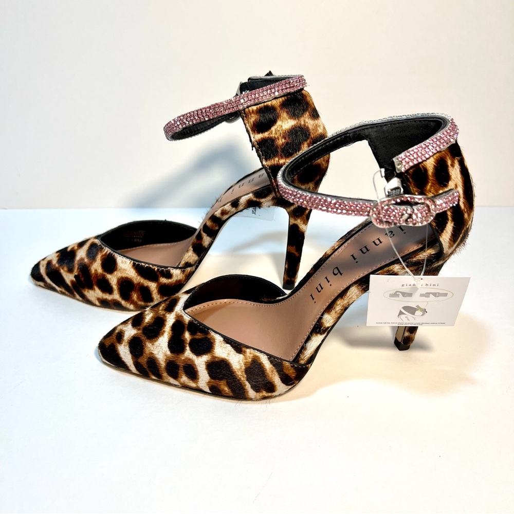 Gianni Bini Jesika Leopard Print Calf Hair Bling Ankle Strap Pumps sz 6 M - Picture 8 of 11